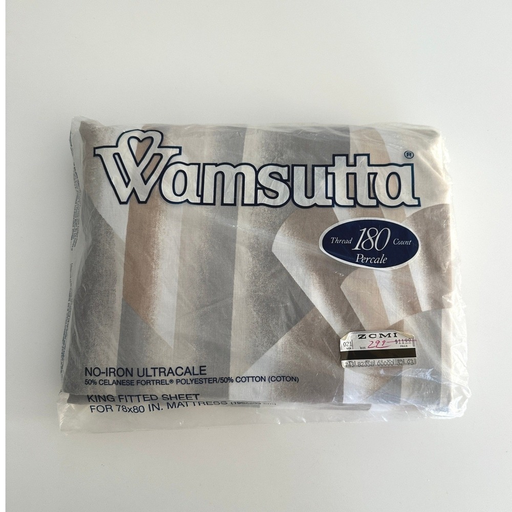 Wamsutta Ultracale King Fitted Sheet MCM Deco Geometric Vintage 180 TC Percale